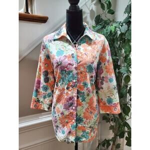 Alia Women's Multicolor Cotton Collared Long Sleeve Casual Button Down Shirt 16